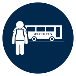 500x500 px blue circle icon schoolbus and kid